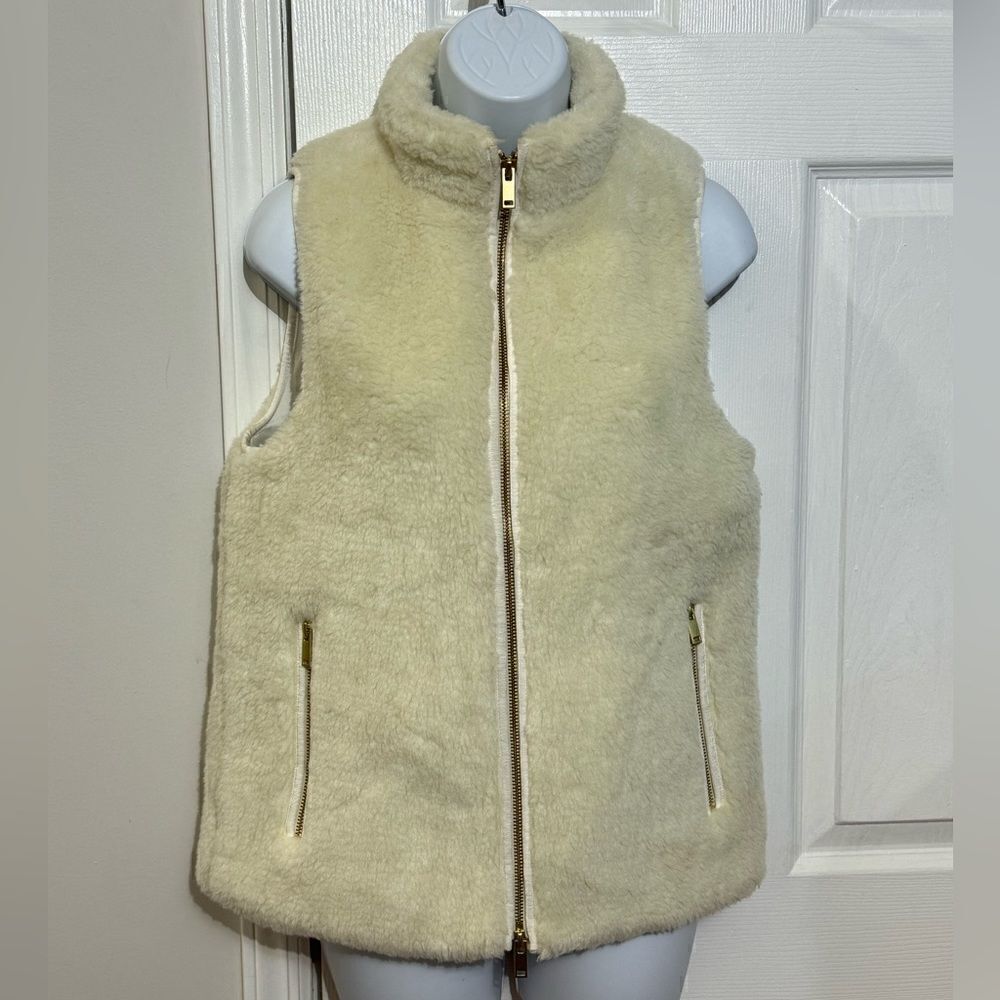 J.Crew Womens Plush Vest Faux Fur Warm Sherpa Full Zip White Cream‎ size XS